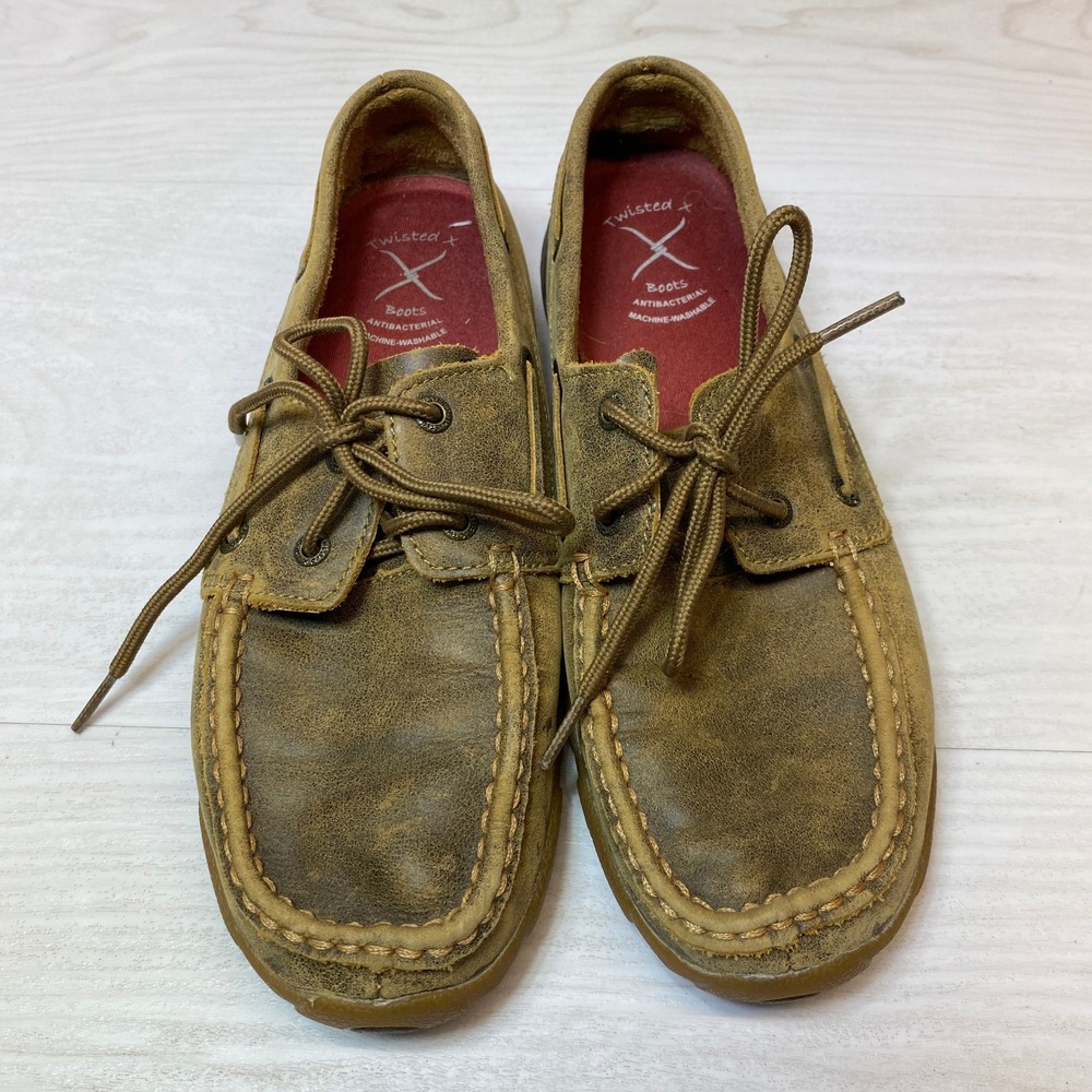 Twisted X Women 8 M Driving Mocs WDM0003 Boat Shoes Brown Leather Western Loafer